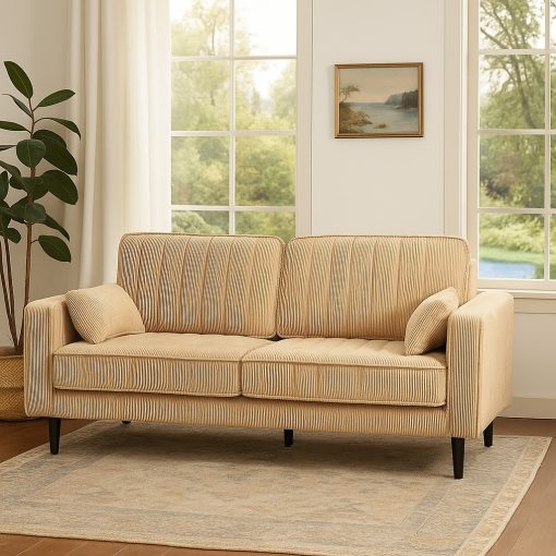 Moderno sofá de 2 plazas de pana beige: un elegante sofá para el salón - Imagen 2
