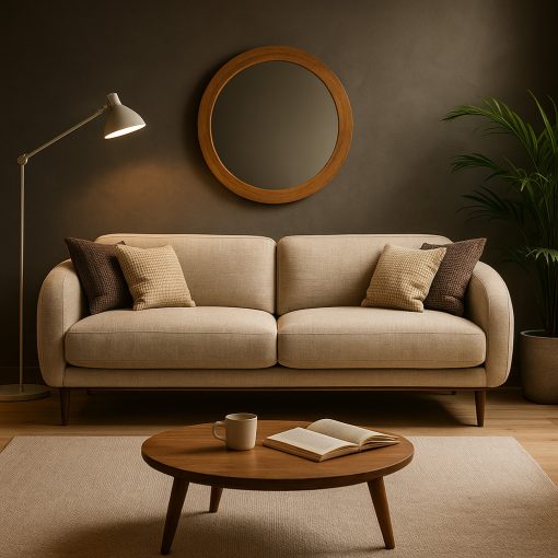 Sofá moderno de dos plazas de tela beige - Imagen 2