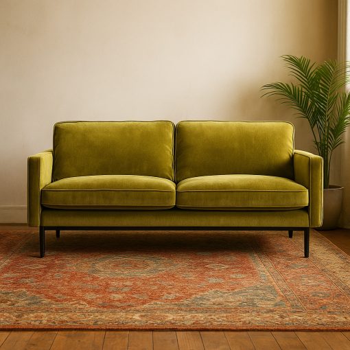 Sofá moderno de dos plazas de terciopelo verde oliva un sofá contemporáneo para el salón - Imagen 2