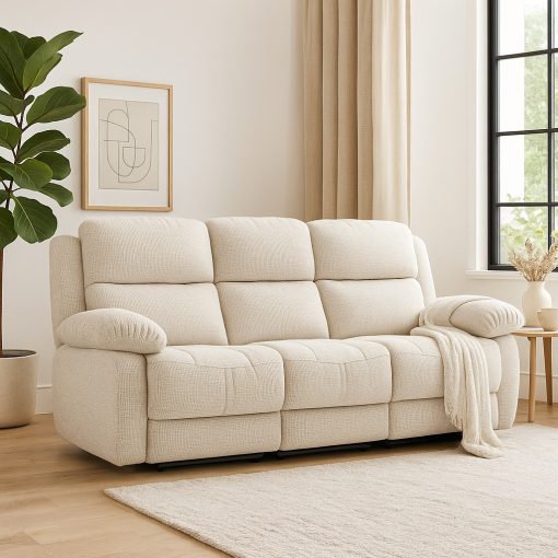 Moderno sofá reclinable de 3 plazas en tela color crema un cómodo asiento para la sala de estar - Imagen 2