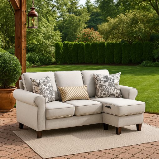 Sofá seccional moderno gris claro con chaise longue: sofá de 3 plazas para sala de estar - Imagen 2