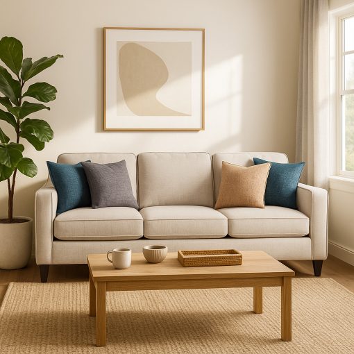 Sofá moderno de 3 plazas de tela beige claro para sala de estar contemporánea - Imagen 2