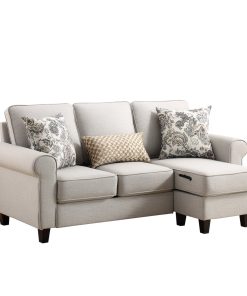 Sofá seccional moderno gris claro con chaise longue: sofá de 3 plazas para sala de estar