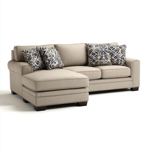 Moderno sofá seccional de tela beige con chaise longue un cómodo sofá para la sala de estar