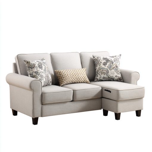 Sofá seccional moderno gris claro con chaise longue: sofá de 3 plazas para sala de estar